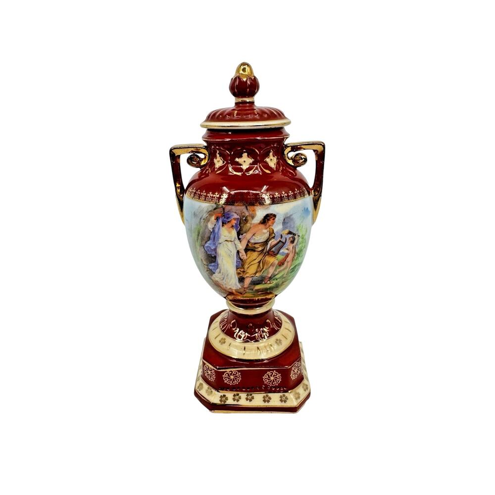 Erphila Art Pottery Czechoslovakia Gilded Transferware Greek Urn 10in